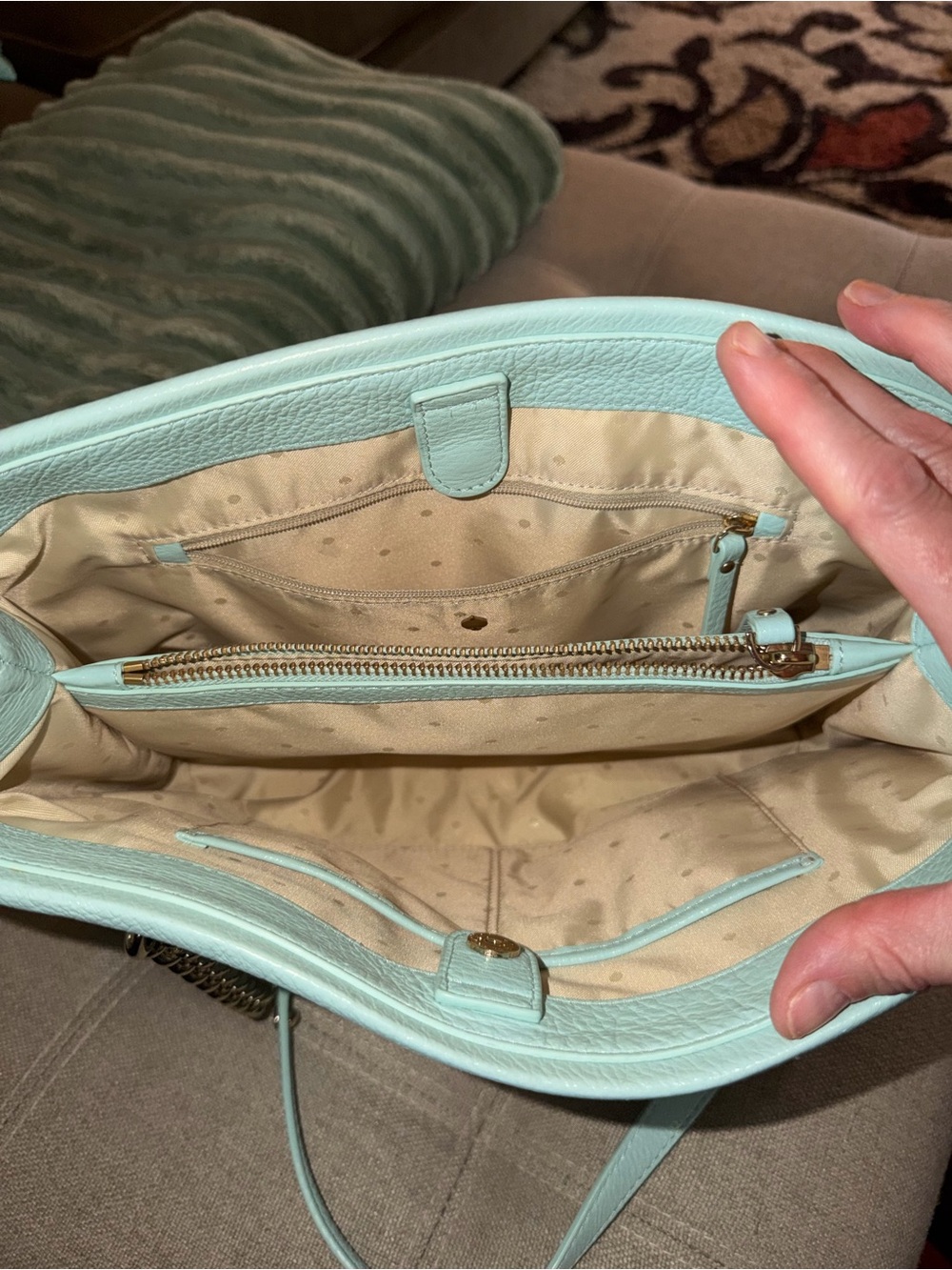 kate spade mint green Pebbled Leather Shoulder Bag with Chain Straps - Picture 3 of 5